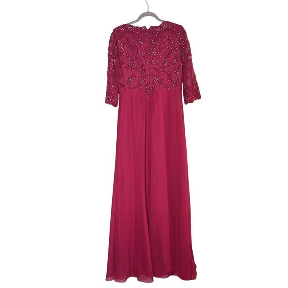 A-line V-Neck Floor-Length Lace Chiffon Mother of the Bride Dress With Sequins - Picture 2 of 11
